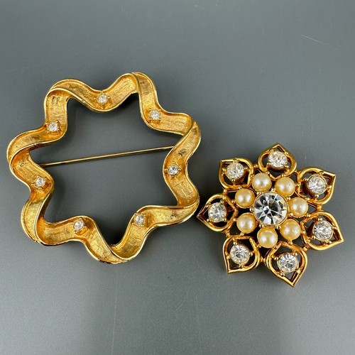 Vintage Sarah Coventry Starlit Trio Brooch Pins 3 in 1 Gold Tone Rhinestone - Image 1