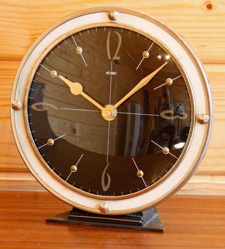 VINTAGE 19cm Metamec Kaminuhr - Retro Uhr Holz Tischuhr Mid Century