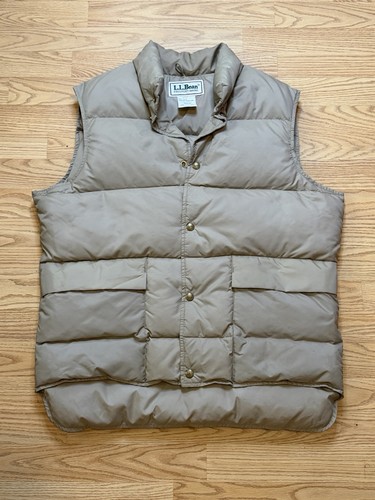 L.L.Bean, Vintage LL Bean Puffer Vest Tan Beige Goose Down Mens Large/L Long 80s 90s Nylon