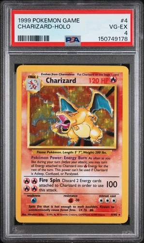 1999 POKEMON BASE SET UNLIMITED #4 CHARIZARD-HOLO PSA 4