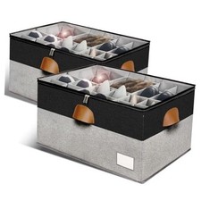 Shoe Organizer for Closet, 2 Pack 25  "L x 17"W x 12  "H Black and Grey