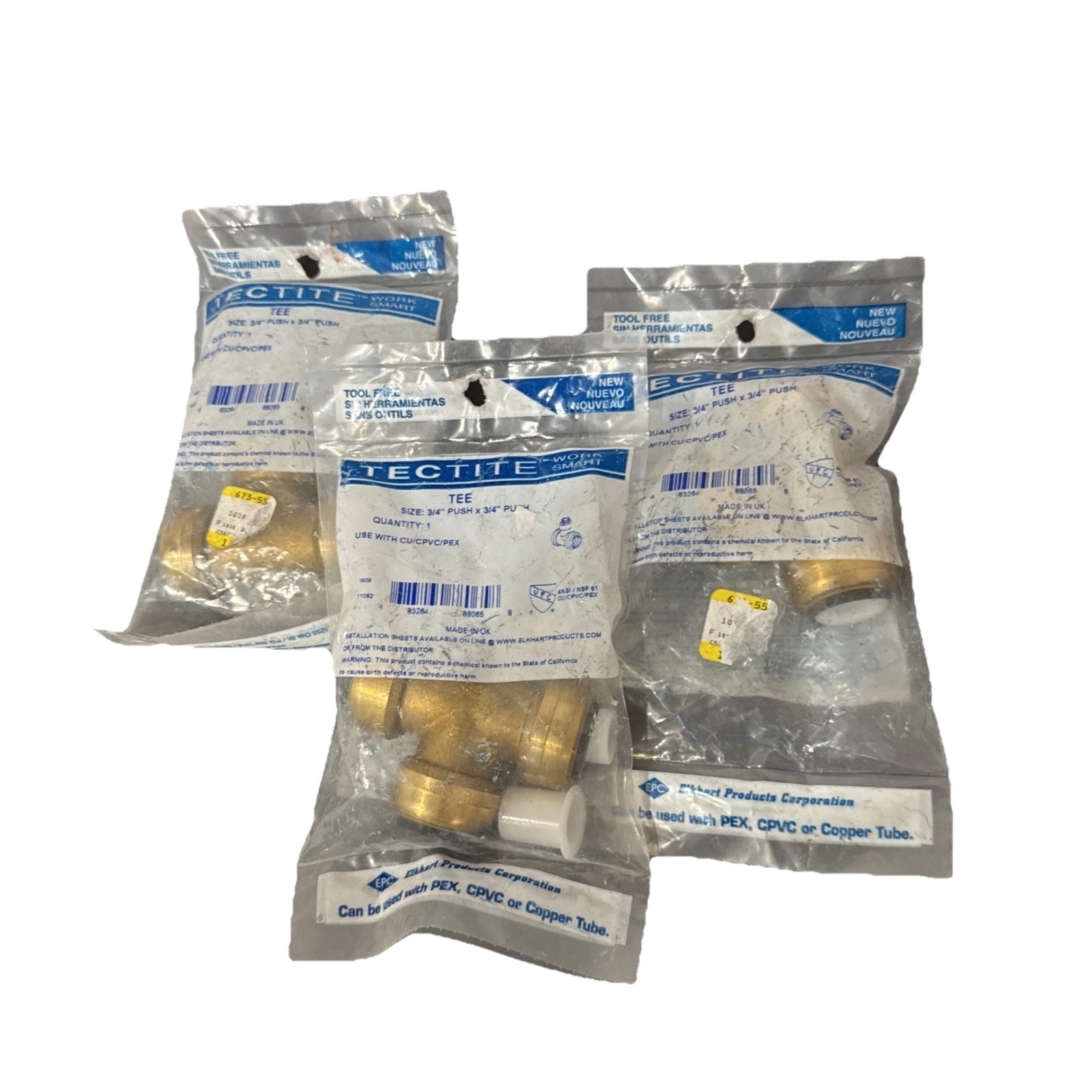 Lot Of 3 Tectite Work Smart Tee 3/4” Push x 3/4” Push Use With CU/CPVC/PEX