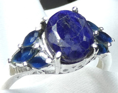   Gr. 58 (18,4)   925 Silber Ring mit echtem Saphir & Iolith   romantisch  