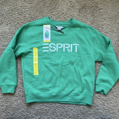 Esprit Women's S Green Logo Crewneck Fleece Cotton Pullover Sweatshirt