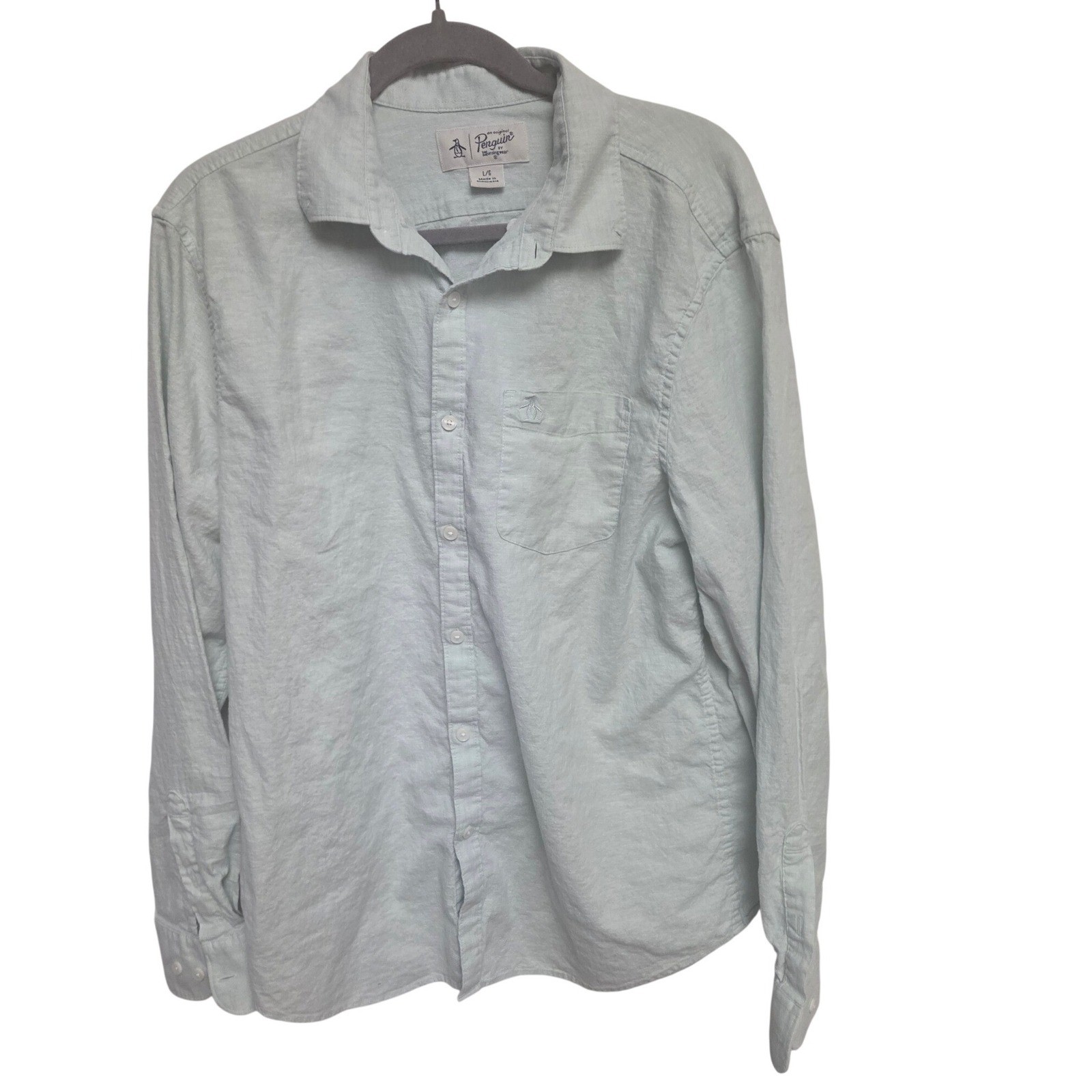 Original Penguin Mens Light Blue Button Down Casual Shirt Size L G