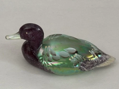 Fenton Iridescent Glass Mallard Duck Figurine 5” signed A Russell