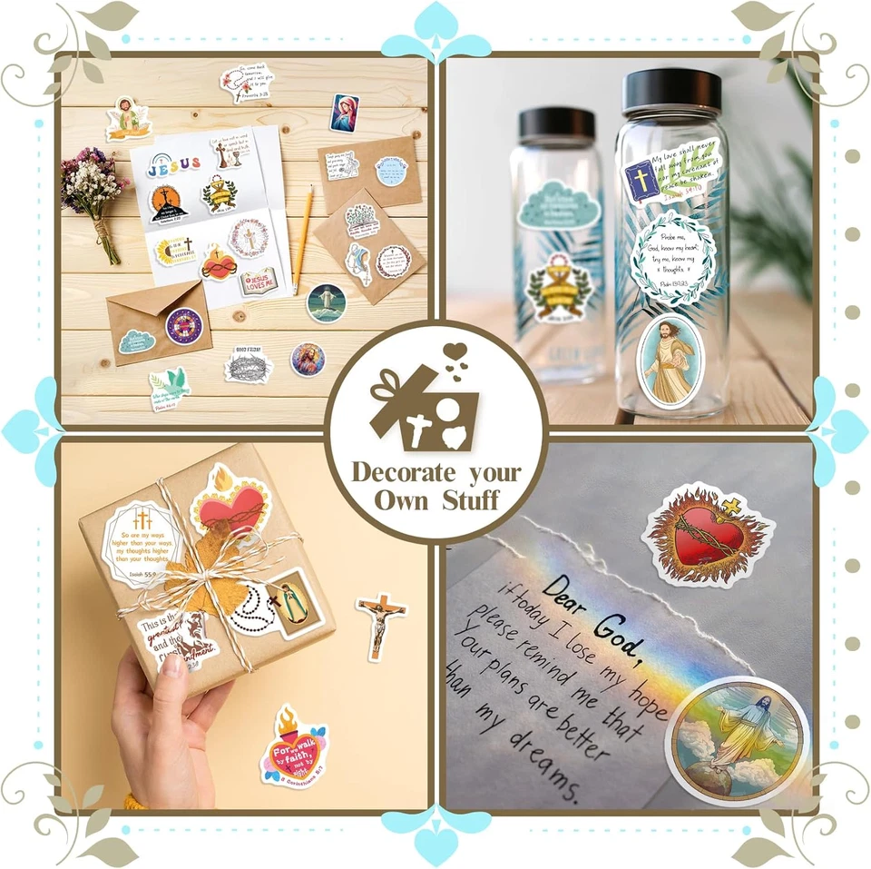 200 PIEZAS Pegatinas Católicas para Niños, Religiosas para Botella de Agua Álbum de Recortes Biblia, A Foto 4 de 4