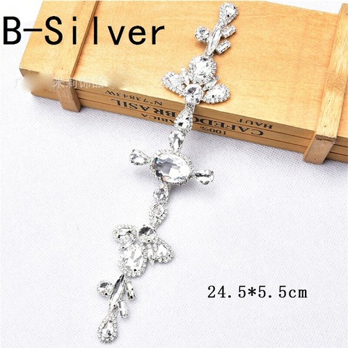 Shiny Rhinestone Applique Crystal Diamante Floral Chain Trimming Sew On Decor - Picture 23 of 26