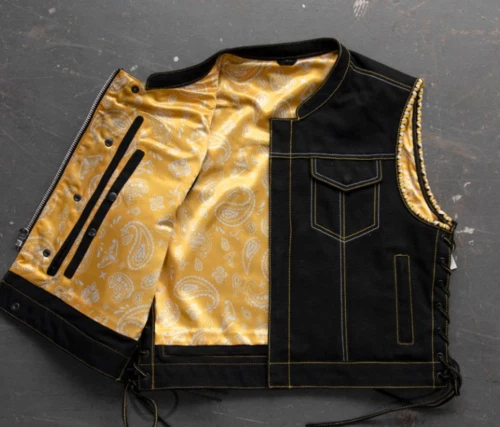 Mens Hunt Club Vest Builder Bandana Sturgis Denim Motorcycle Biker Vest Yellow