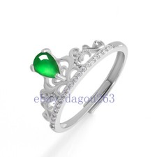Certified natural jadeite A-grade Green Crown 925 Silver Inlaid Ring