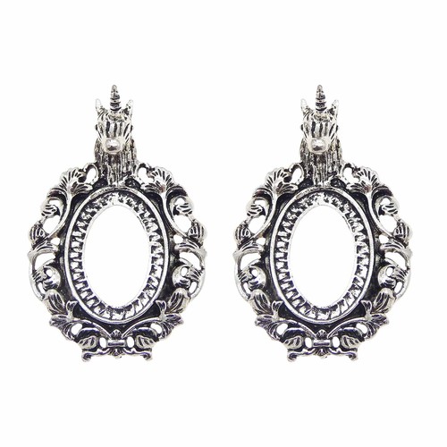 2 Stck. Vintage Silber Einhorn Design Einfassung Kamee Tablett Glas Cabochon Anhänger Charm - Bild 7 von 8