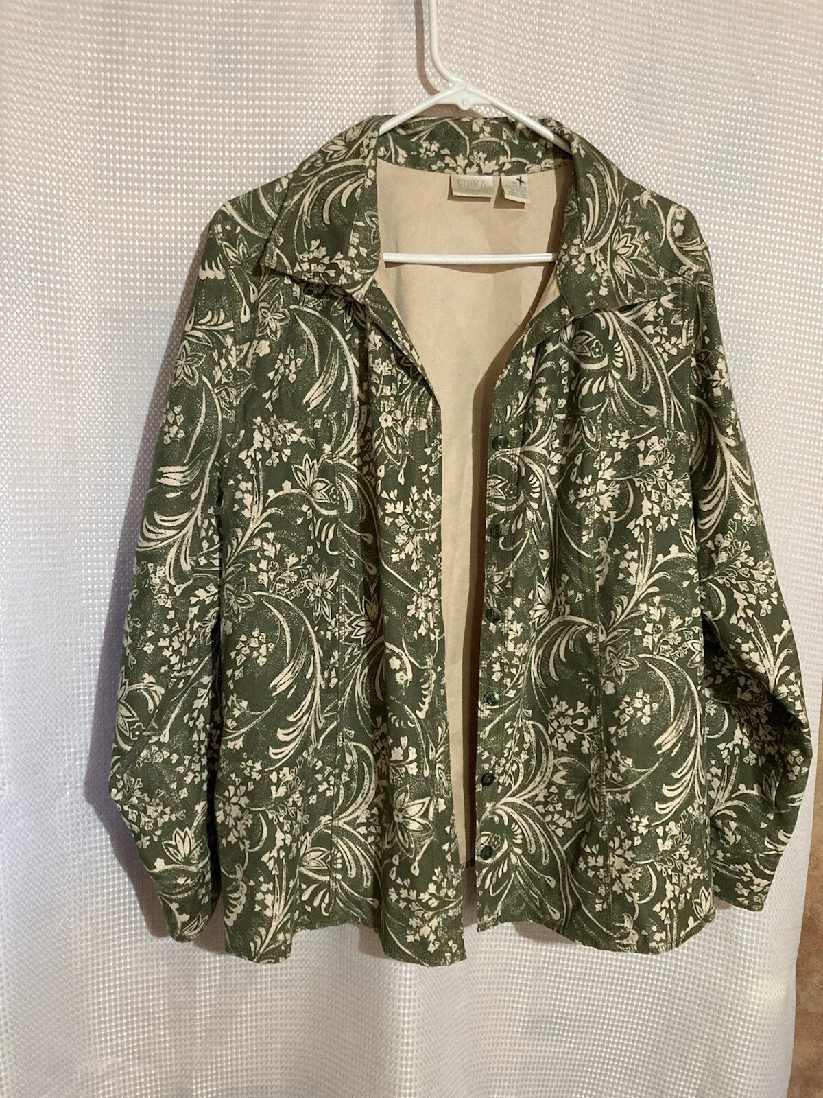 VETEMENTS Giacca Erika Shacket Donna 1X Verde Beige Floreale Bottone Allungata Casual