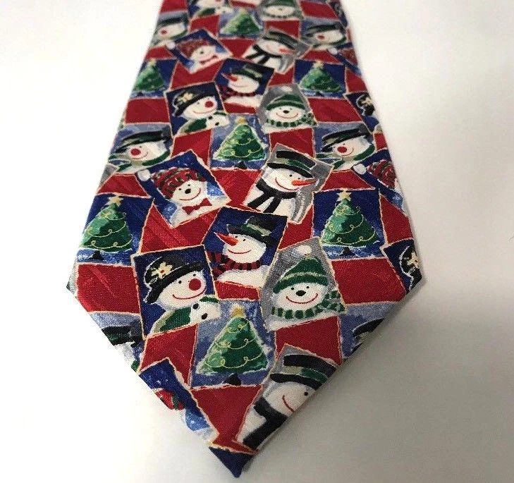 Американский поздравления золотой венок Рождество шеи галстук снеговик коллаж 100% шелк - Изображение 2 из 4