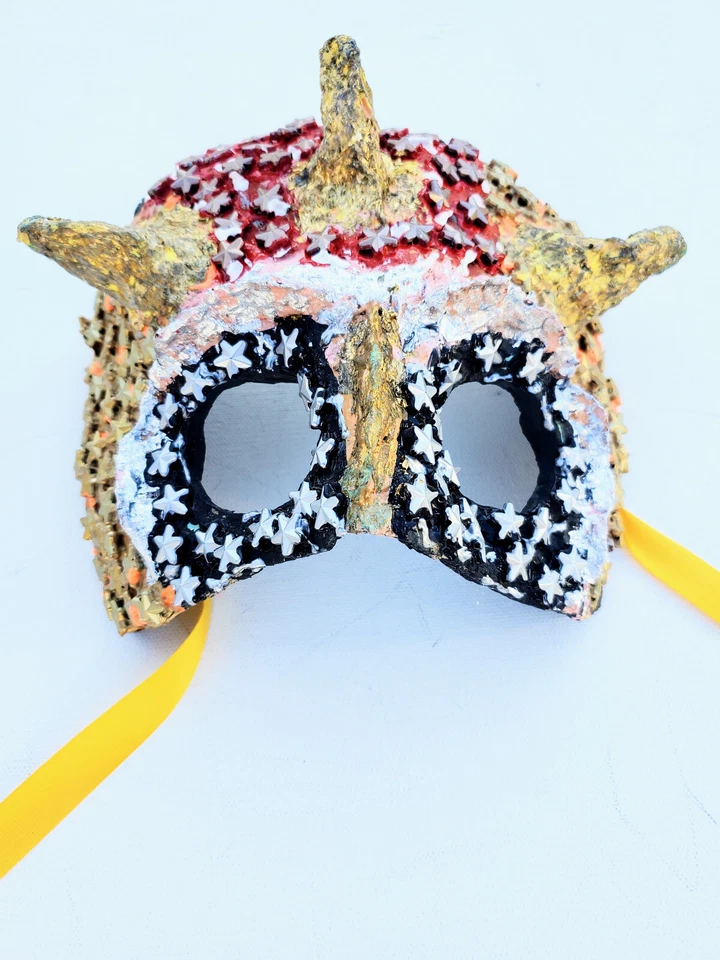 Horn Mask with Stars Handmade One Of A Kind - Image 2 of 4