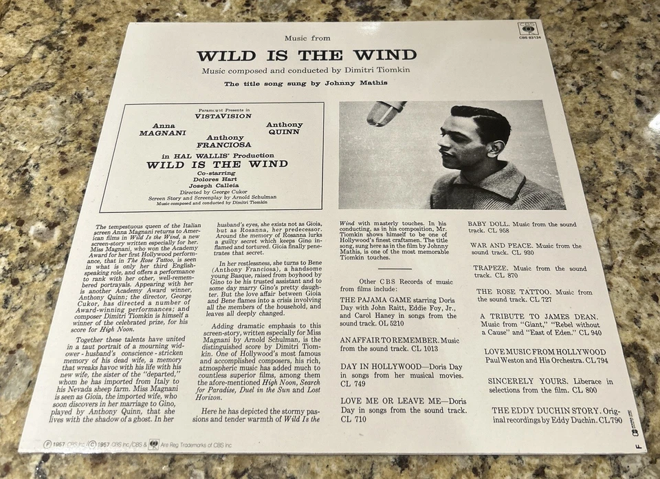 WILD IS THE WIND-Soundtrack-DIMITRI TIOMKIN CBS 83124 IMPORT FRANCE LP - Image 2 of 4