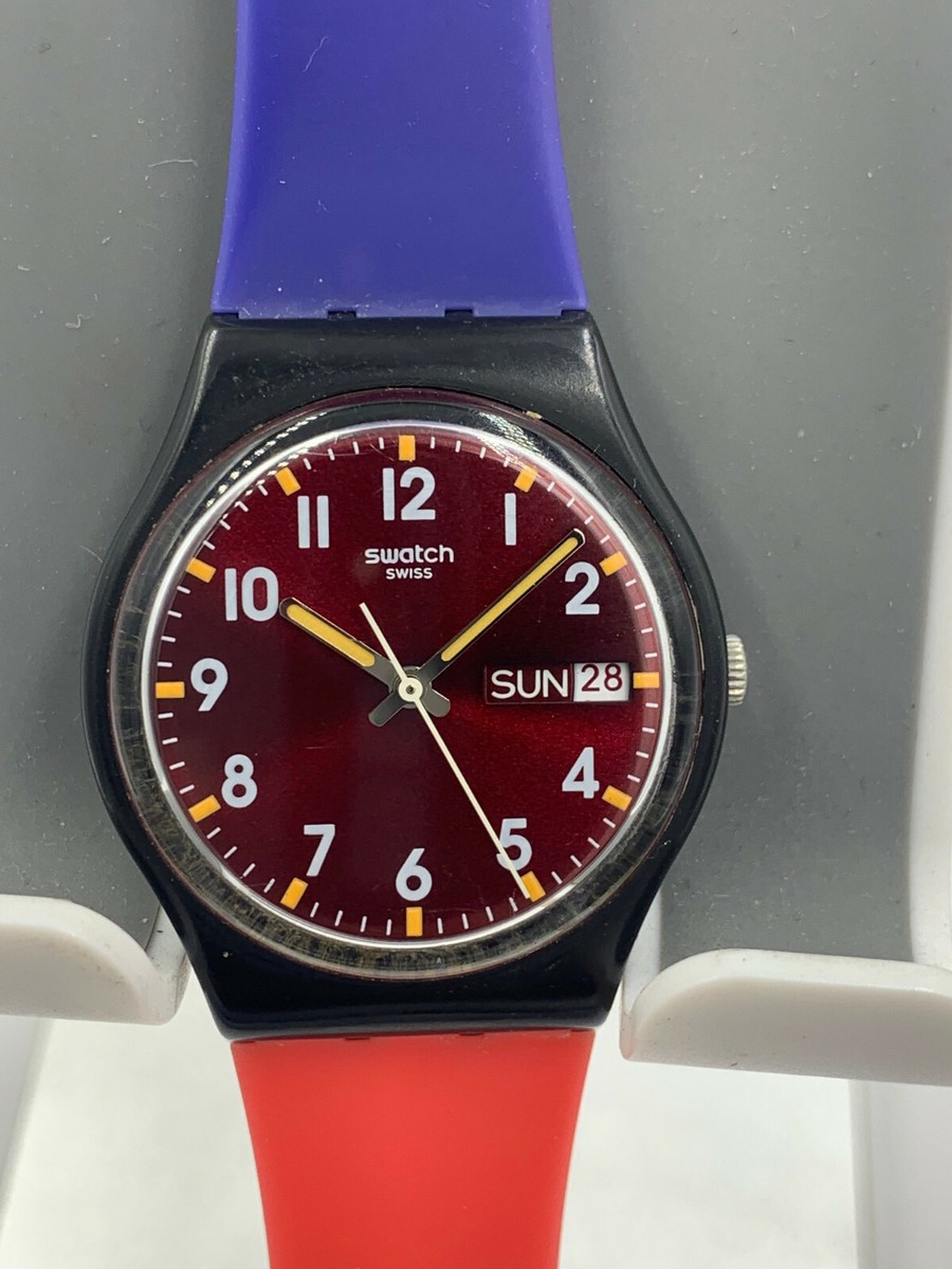 新品今期【REMI RELIEF 】FRONT MESSAGE BIGT Swatch Watch Sir Red GB753 Red Dial Unisex 34mm 2014 Day