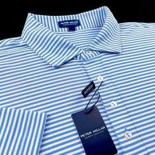 Peter Millar Crown Crafted Performance Striped Mesh Polo Shirt White Blue XL