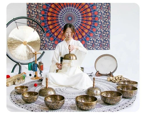 Buddhist Brass Meditation Mindfulness Tibetan Yoga Nepal Handheld Singing Bowl - Picture 8 of 11