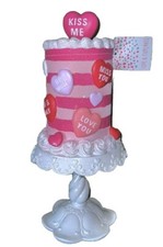 Pink Valentines Day Faux Cake Strips Hearts  Pedestal Tabletop Decor NWT