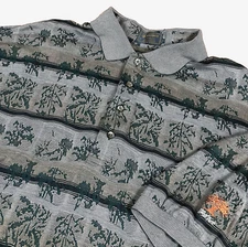 DESCENTE Mens SZ Large Short Sleeve Polo Shirt Green Gray Geo Oaktree CC Logo