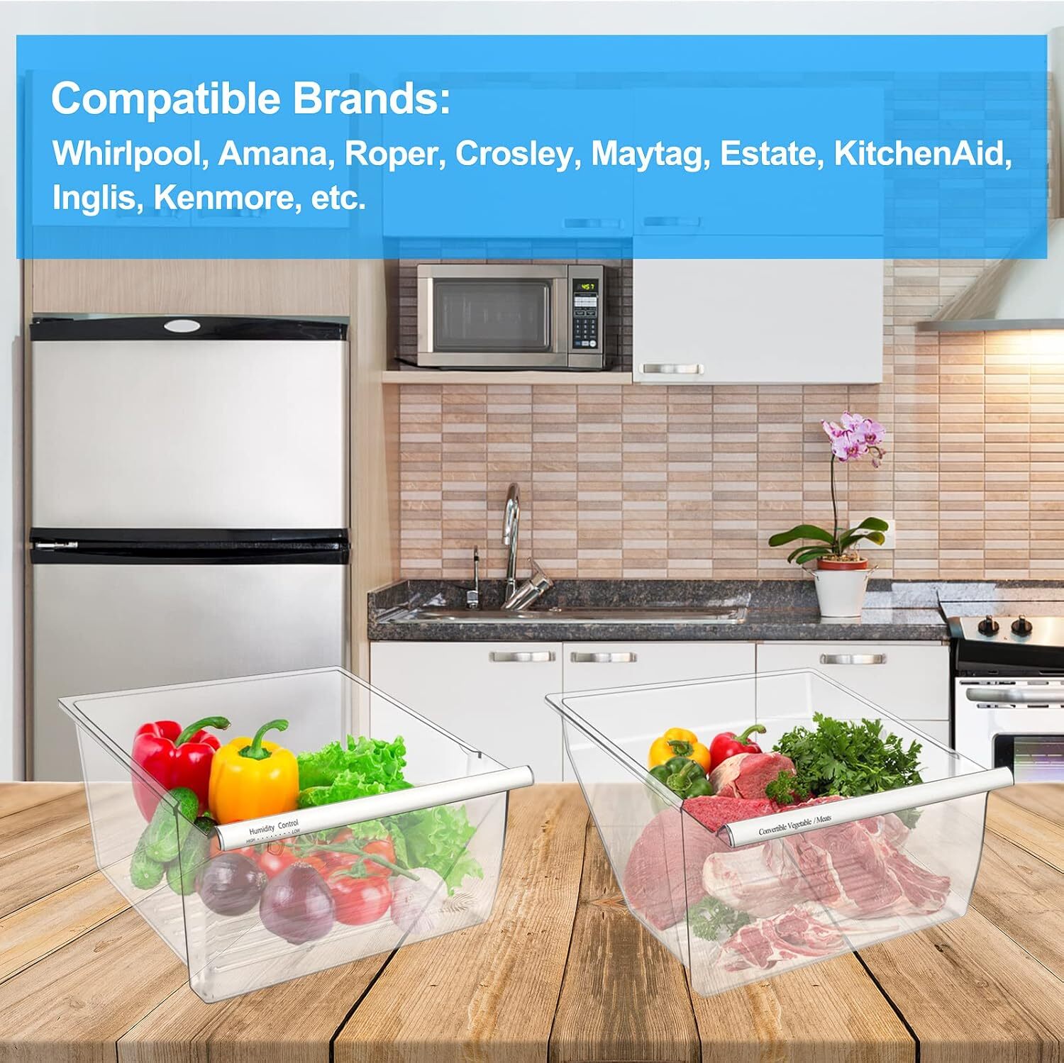2 Pack 2188656 Fridge Crisper Drawer Humidity Control Bin 2188664 for Whirlpool
