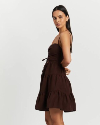 shona joy brown lace dress Les Touristes Velvet Dressing Gown - Vienna Biscay Green main image 1