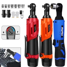 3/8'' 12V 90° Electric Cordless Ratchet Right Angle Wrench Tool Set 175Nm