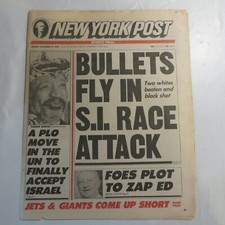 New York Post November 14 1988 Yasser Arafat Bullets Race Attack beaten SHOT 9A