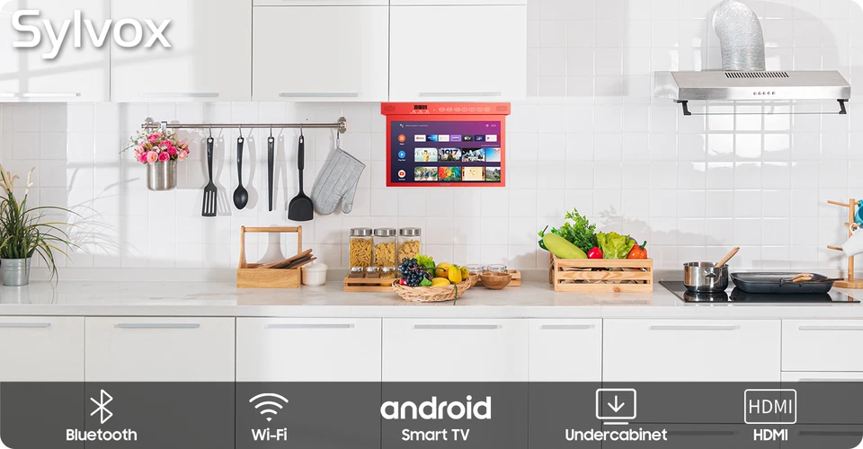 15.6" Televison for Kitchen Under Cabinet TV 1080P  LED Clock Alarm Clock Red - Image 2 of 4