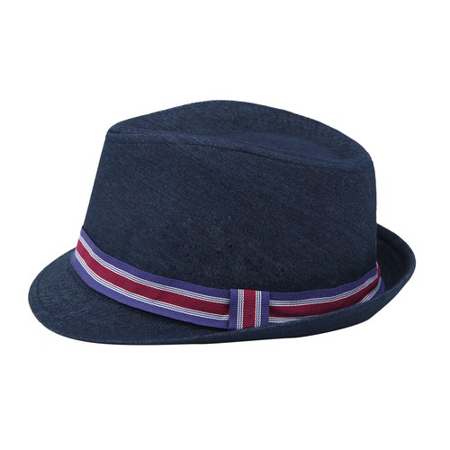 Premium Jeans Fabric Striped Band Fedora Hat - Different Colors - Picture 11 of 11