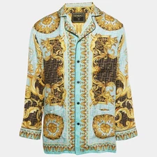 Fendace Aqua Blue Baroque Print Silk Pajama Shirt S