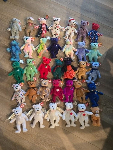 Vintage TY Beanie Babies Lot of 34 Bears Stuffed Animal Toys