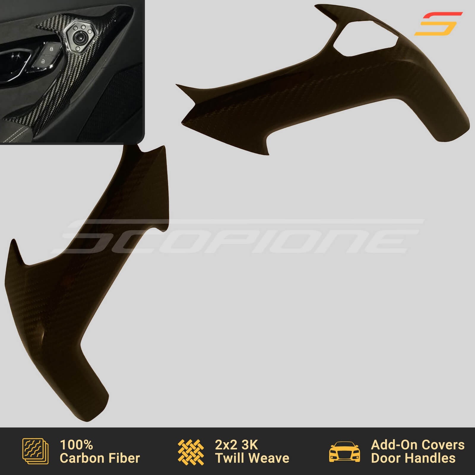 Scopione Carbon Fiber Add-On INT Door Handle Covers Trim for Lamborghini Huracan