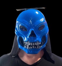 Mask Blue Death Skull NEW Halloween Breathable Plastic With Hood Costume