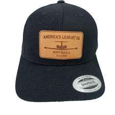 America's Learjet SQ Hat Cap Snap Back Black Mesh Patch Trucker Scott Field IL