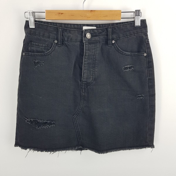 Just Jeans Womens Size 8 Black Distressed Extra High Rise Denim Skirt Frey Hem