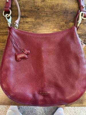Radley London Burgundy Pebbled Leather Hobo Shoulder Bag Scottie Dog Charm