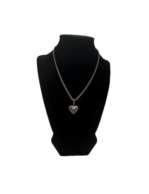 STERLING SILVER CL Filigree Open Work HEART  PENDANT Braided chain 15  Italy
