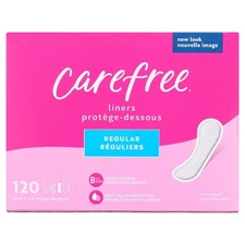 CAREFREE® Panty Liners, Regular, Flat, Unscented, 8 Hour Odor Control, 120ct