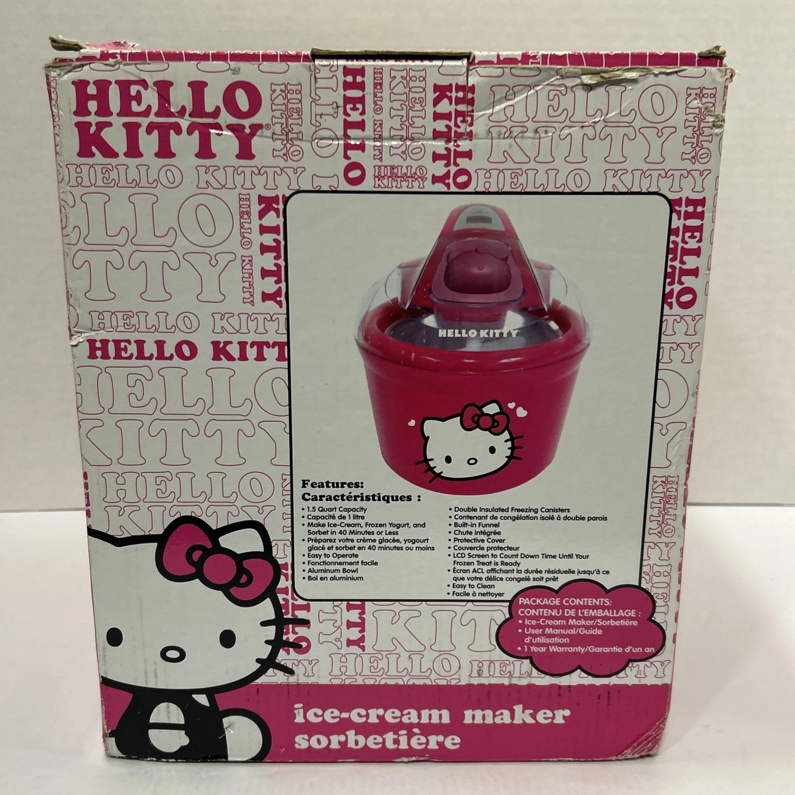 Hello Kitty Ice Cream Maker LCD Screen Pink-1.5 Quart Capacity-2013 NEW OPEN BOX