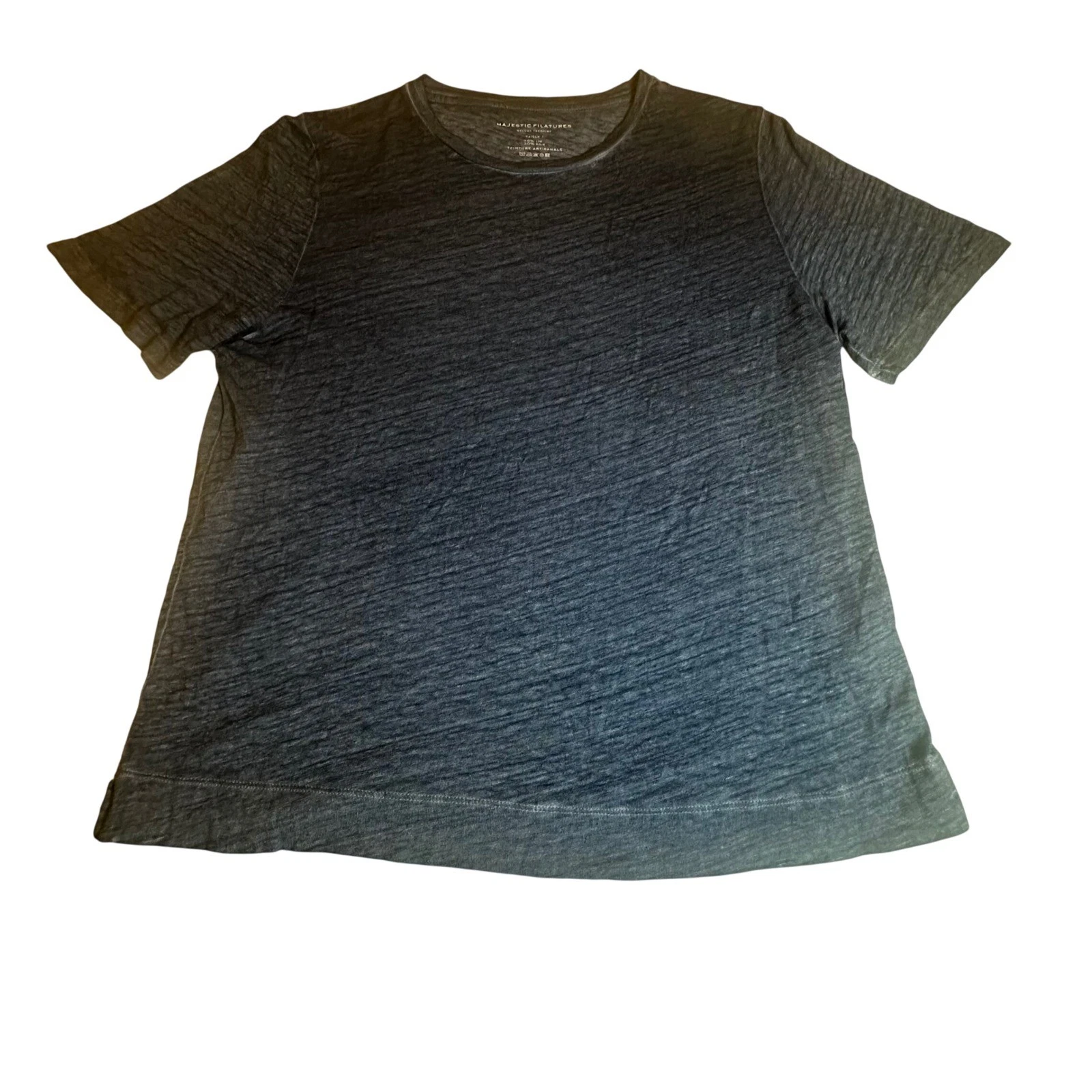 Majestic Filatures Linen Silk Tee Shirt Mens Size 1 Blue Hand Dyed Slub Crewneck