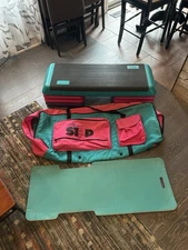 The Original STEP Aerobic Exercise Platform 6 Raisers 42” Teal Pink Carrying Bag