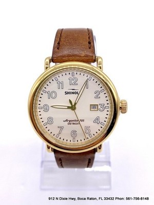 SHINOLA Argonite-705 Detroit Qz Watch Gold Tone Stainless Steel Case White  Dial