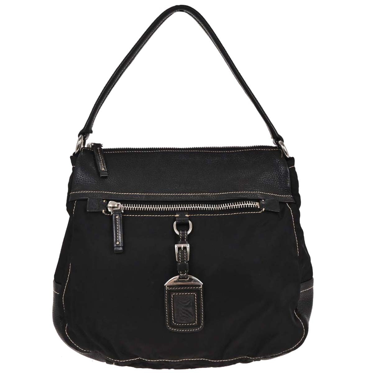 Prada Vintage Shoulder Bag Nylon And Leather Black Nylon | eBay