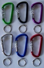 Lot of 6 3” Aluminum Carabiner D Ring Belt Clip with Locking Hook & 1” Key Ring