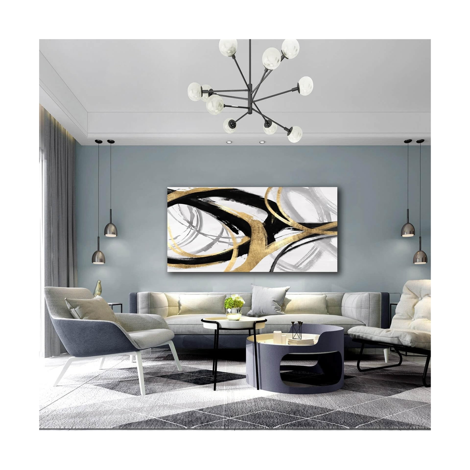 Kureful Gold Abstract Wall Art for Men/Black And White Wall Decor/Large