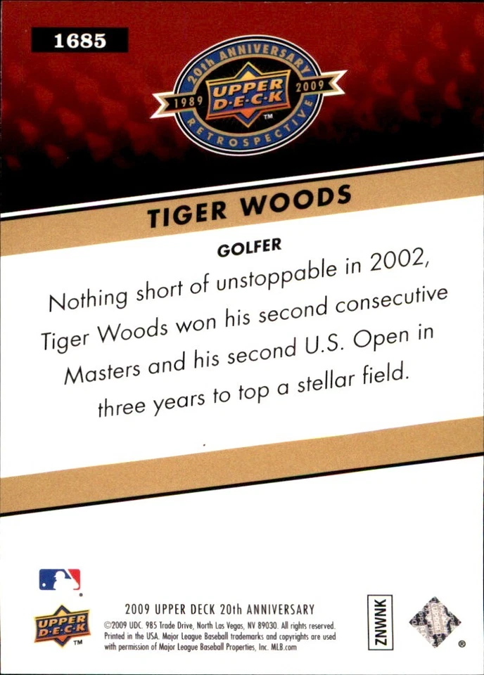 2009 Upper Deck 20th Anniversary #1685 Tiger Woods PGA GOLF - Image 2 of 2