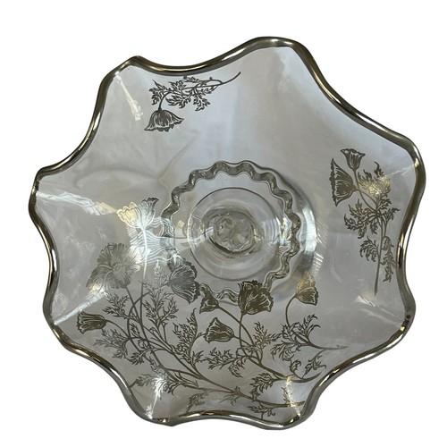 Plato de compota de colección Silver City Flanders superpuesto vidrio amapola 6,5" caramelo Art Nouveau - Imagen 4 de 16