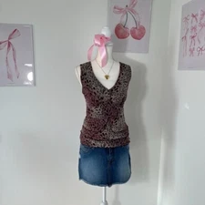 Vintage Y2k I.N. Studio Cheetah Animal Print Babydoll Ruffle Cami Top Womens M