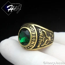 MEN Stainless Steel US Army Military Green Rhinestone Gold/Black Plated Ring*100